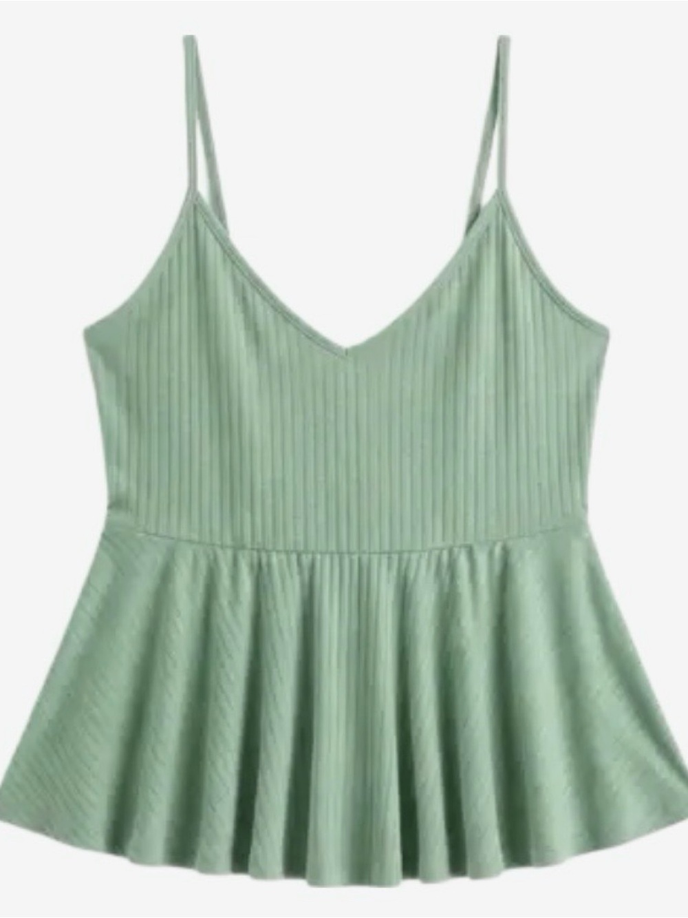 SHEIN Mint Green Ribbed Peplum Spaghetti Strap Tank